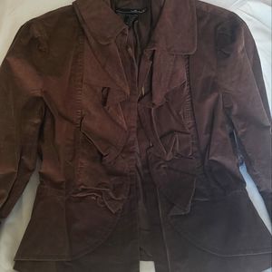 Brown ruffle front zippered ladies jacket